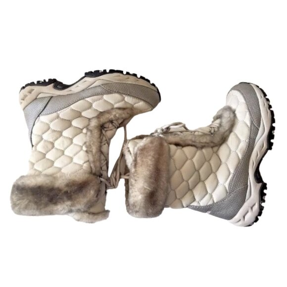 LL Bean Ivory Quilted Faux Fur Winter Snow Boots 7 - Picture 8 of 8